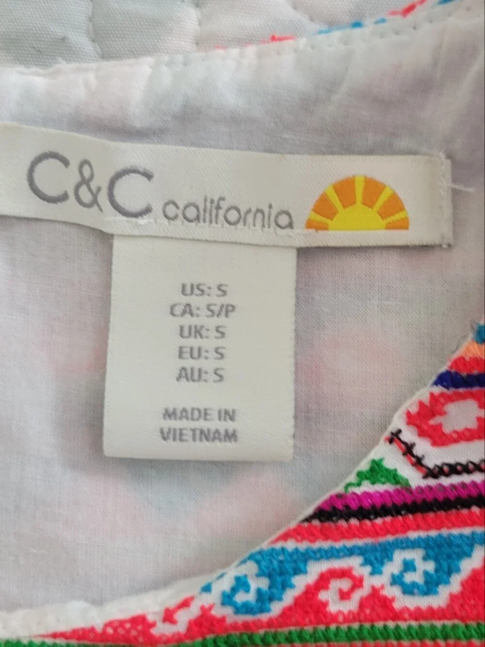 C&C California White Mini Skirt with Pink and Coral Embroidered Yoke